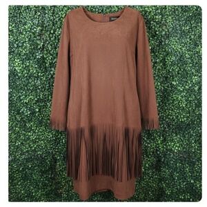 VTG Susanna Western Cowgirl Rodeo Faux Suede Fringe Long Sleeve Dress-20